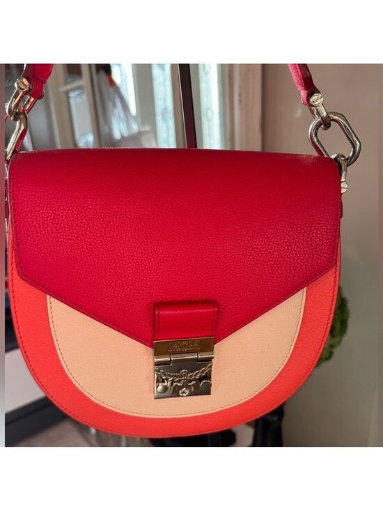 MCM Handbags - MCM Patricia Shoulder Bag with Top Handle Color block pattern - Red/Coral - EUC